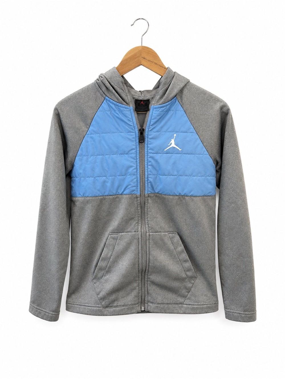 Jordan Gray and Light Blue Hooded Puffer Jacket